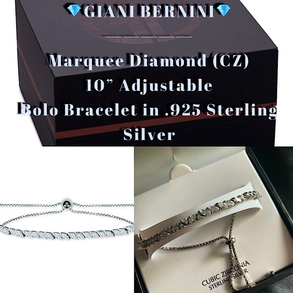 💎 GIANI BERNINI - Marquise Diamond (cz) 10” adjustable Bolo Bracelet .925 (NEW) - Picture 1 of 16